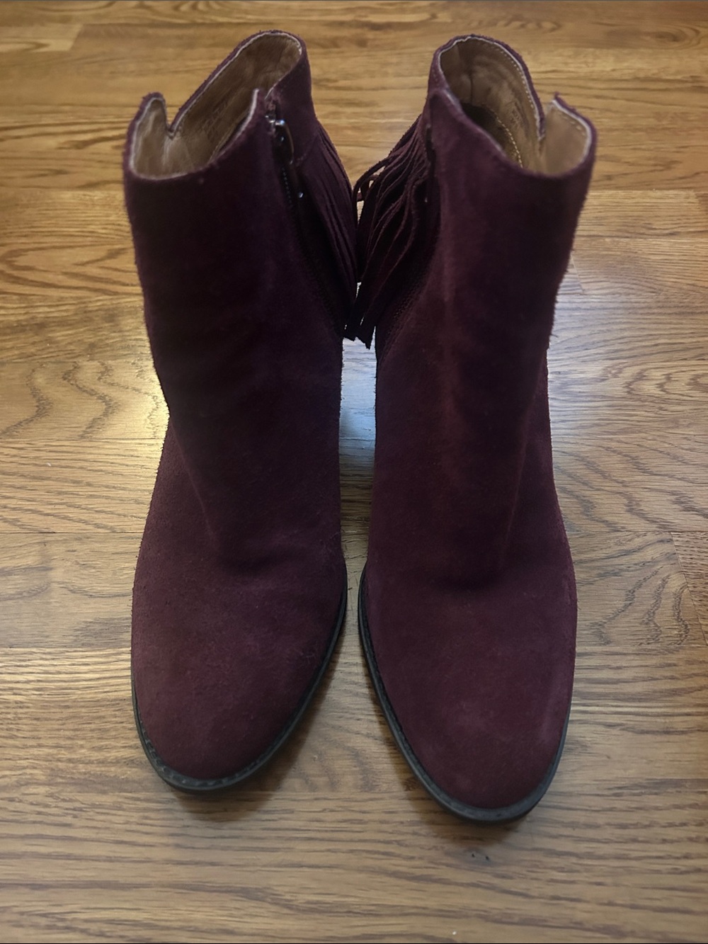 Sofft Burgundy Suede Fringe Ankle Boots